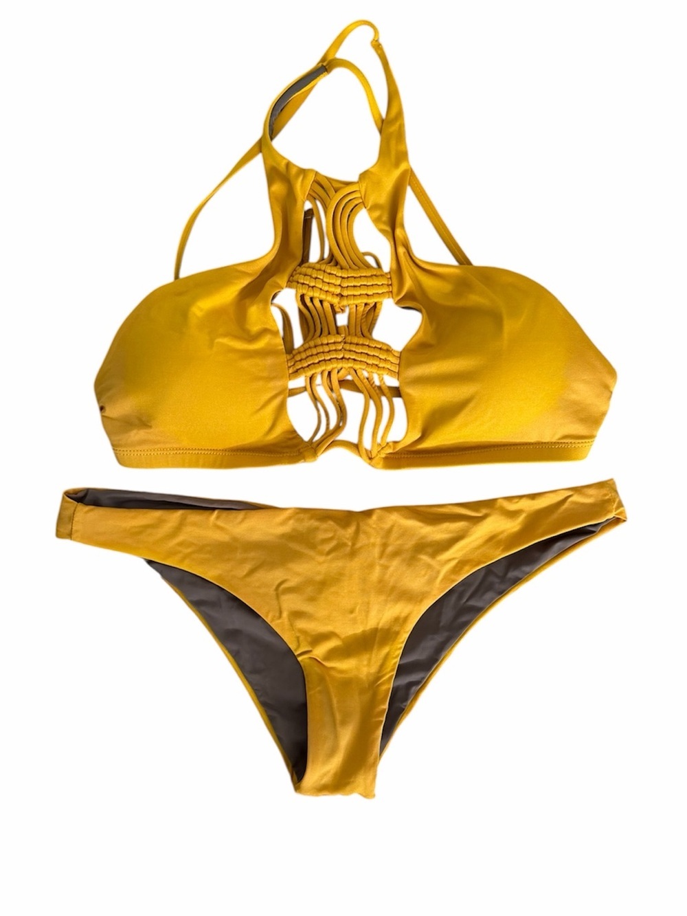 Dolce Vita Mustard Yellow Macramé High-Neck Bikini